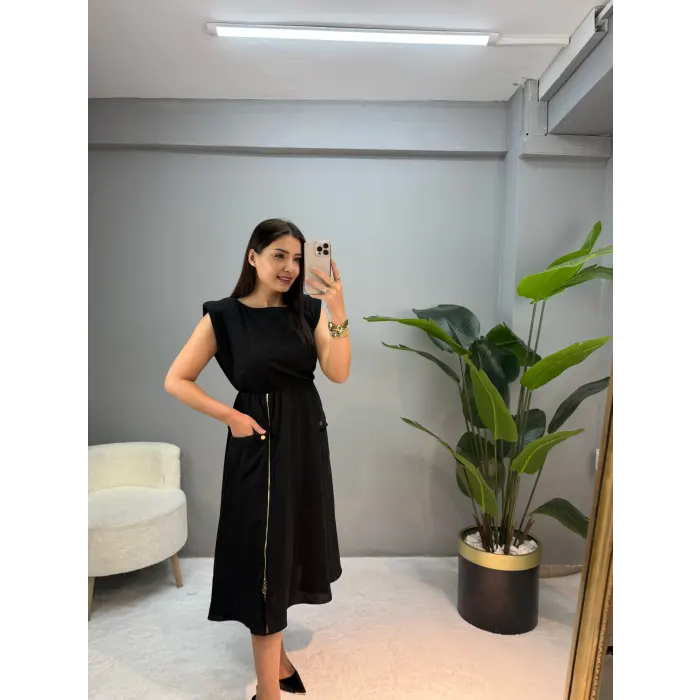 Callont Vatkalı Fermuarlı Elbise