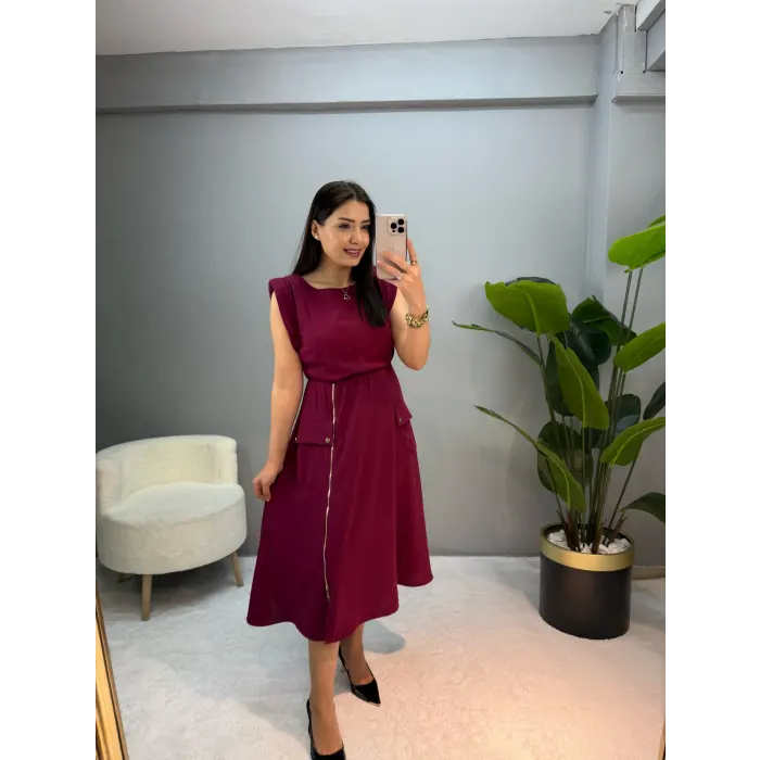 Callont Vatkalı Fermuarlı Elbise