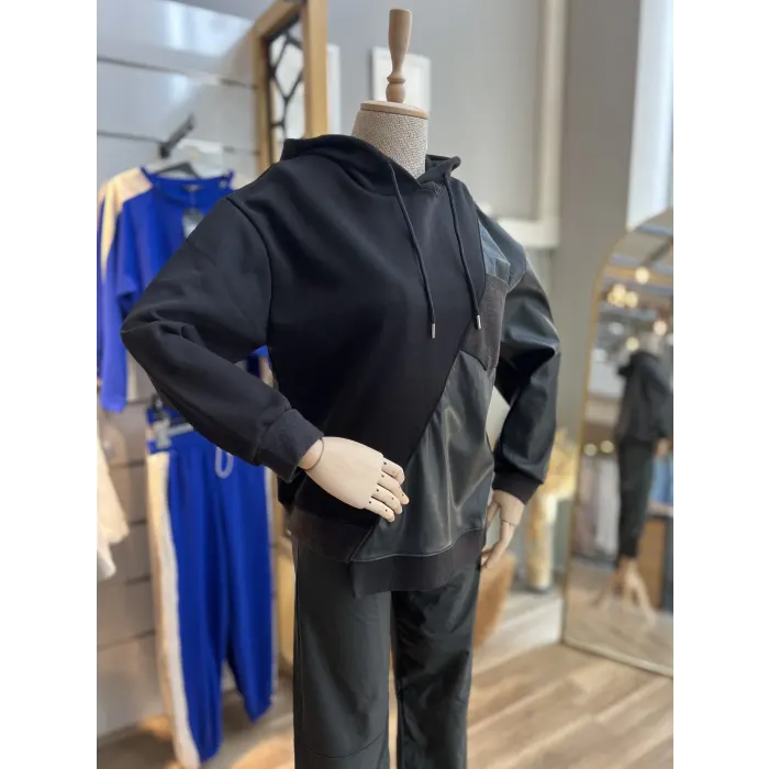 Canoxc Deri Detaylı Sweatshirt