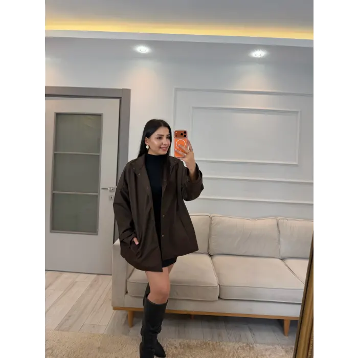 Çıtçıt Düğmeli Astarlı Oversize Premium Ceket