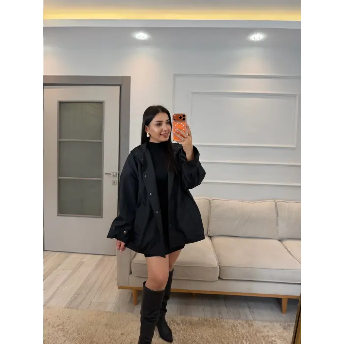 Çıtçıt Düğmeli Astarlı Oversize Premium Ceket