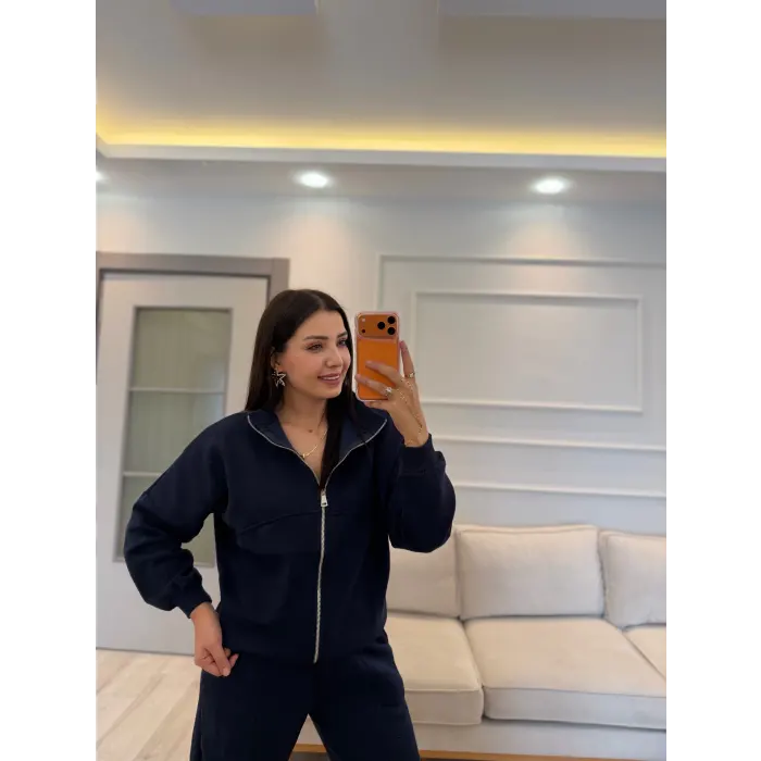 Crov Üç İplik Fermuarlı Sweatshirt Ceket Eşofman Takım