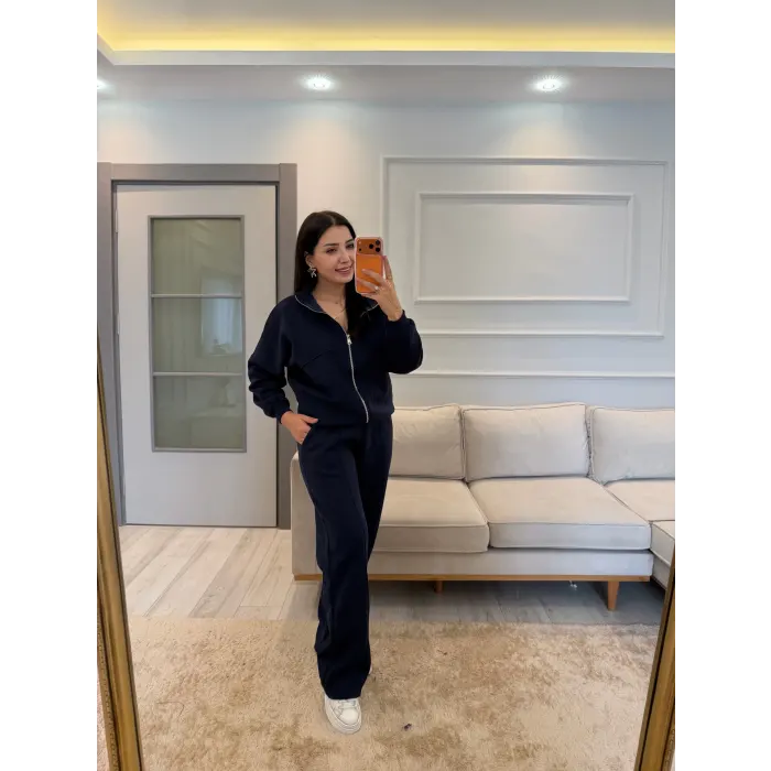 Crov Üç İplik Fermuarlı Sweatshirt Ceket Eşofman Takım