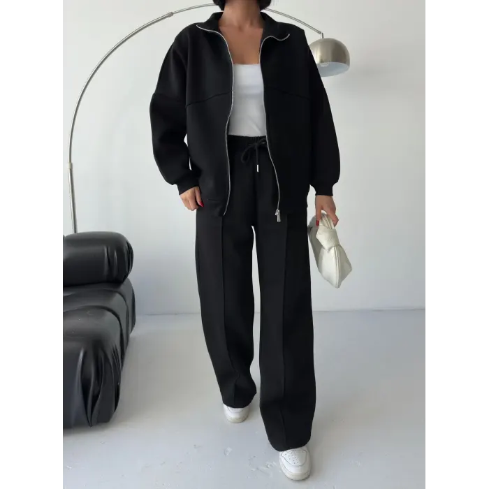 Crov Üç İplik Fermuarlı Sweatshirt Ceket Eşofman Takım