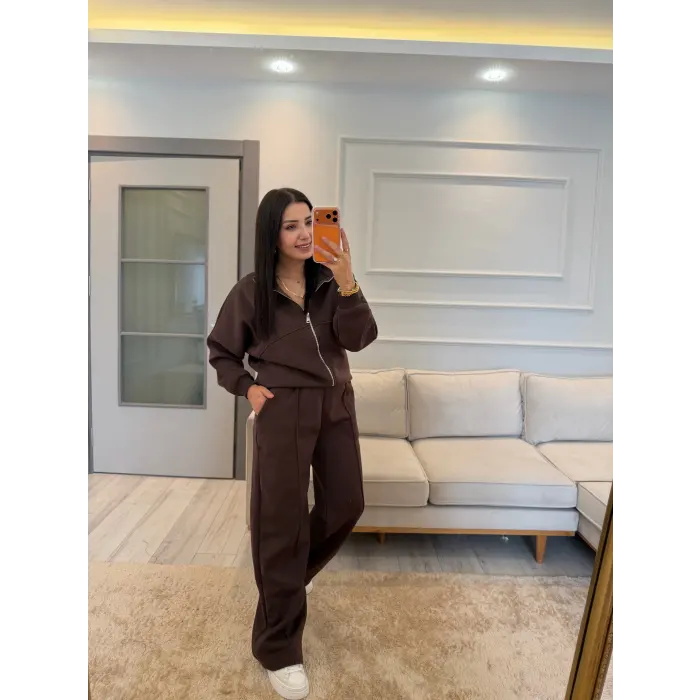 Crov Üç İplik Fermuarlı Sweatshirt Ceket Eşofman Takım