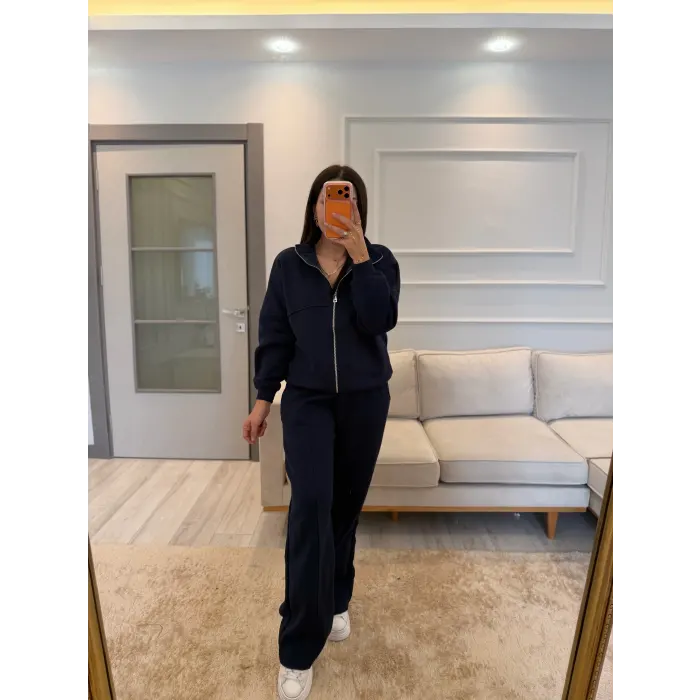 Crov Üç İplik Fermuarlı Sweatshirt Ceket Eşofman Takım