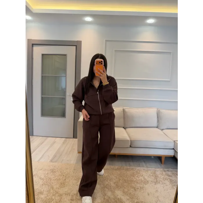 Crov Üç İplik Fermuarlı Sweatshirt Ceket Eşofman Takım