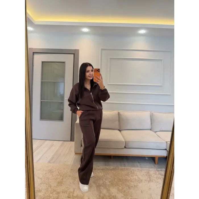 Crov Üç İplik Fermuarlı Sweatshirt Ceket Eşofman Takım