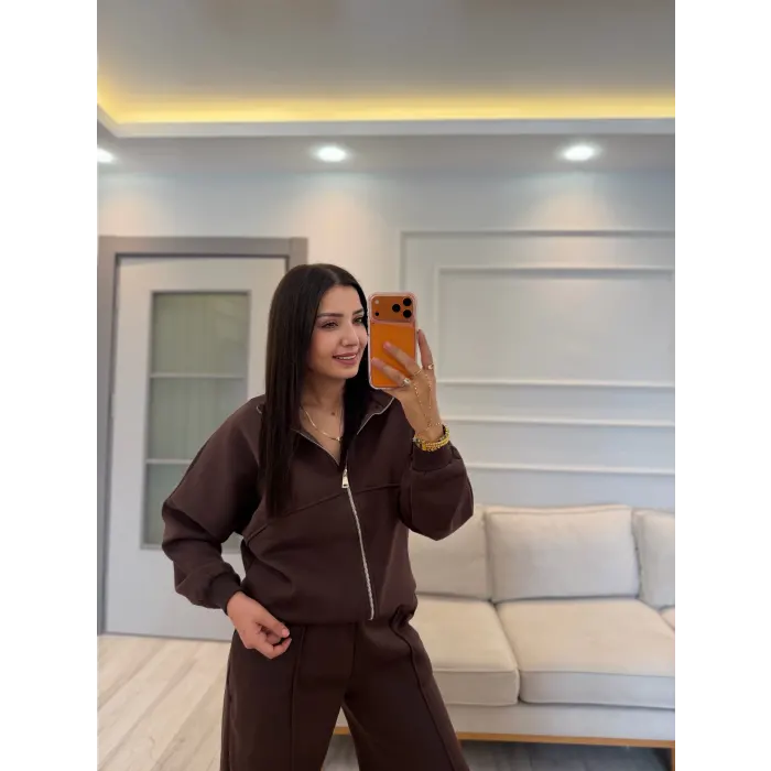 Crov Üç İplik Fermuarlı Sweatshirt Ceket Eşofman Takım