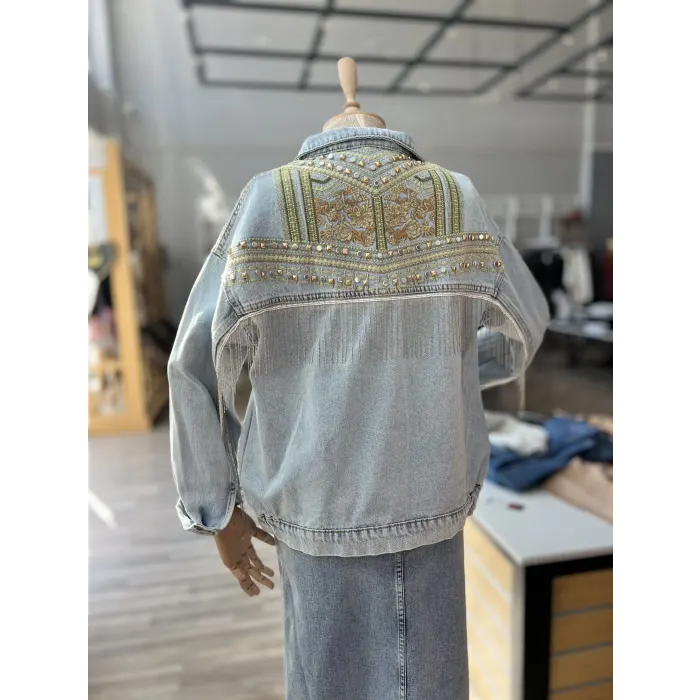 Decatuty Nakışlı Taş Çakımlı Kot Ceket