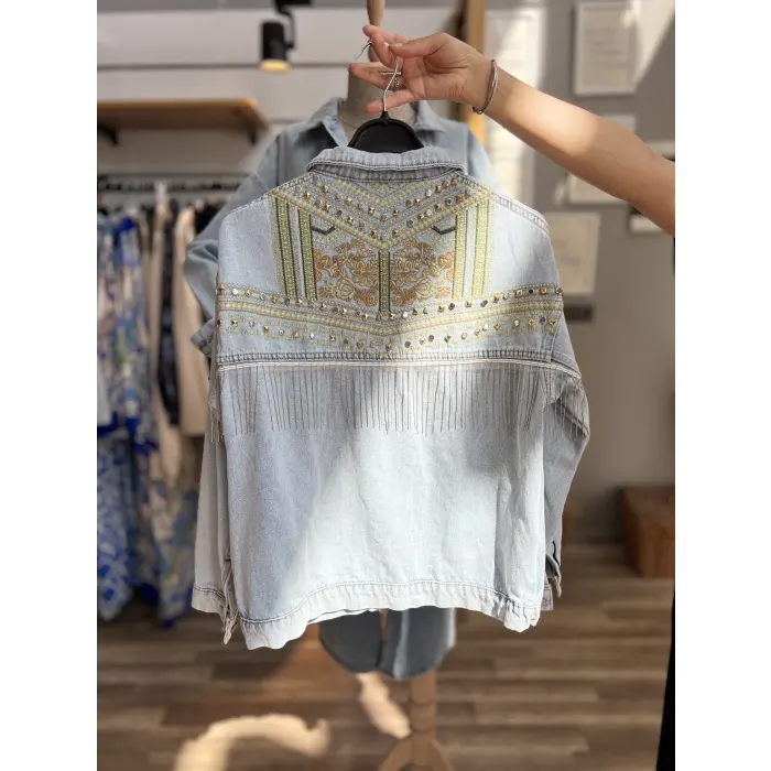 Decatuty Nakışlı Taş Çakımlı Kot Ceket