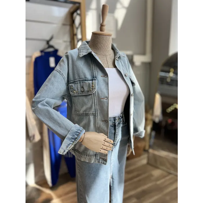 Decatuty Nakışlı Taş Çakımlı Kot Ceket