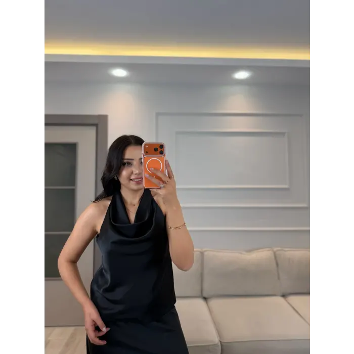 Degaje Yaka Saten Bluz