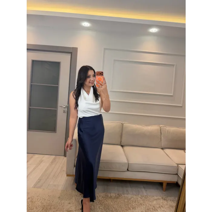 Degaje Yaka Saten Bluz