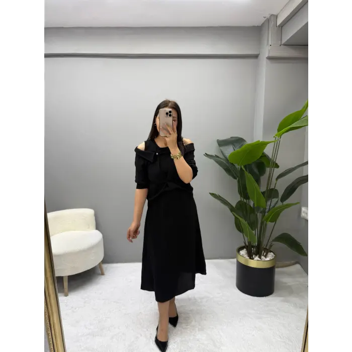 Dekolte Kol Düşük Gömlek Detaylı Elbise