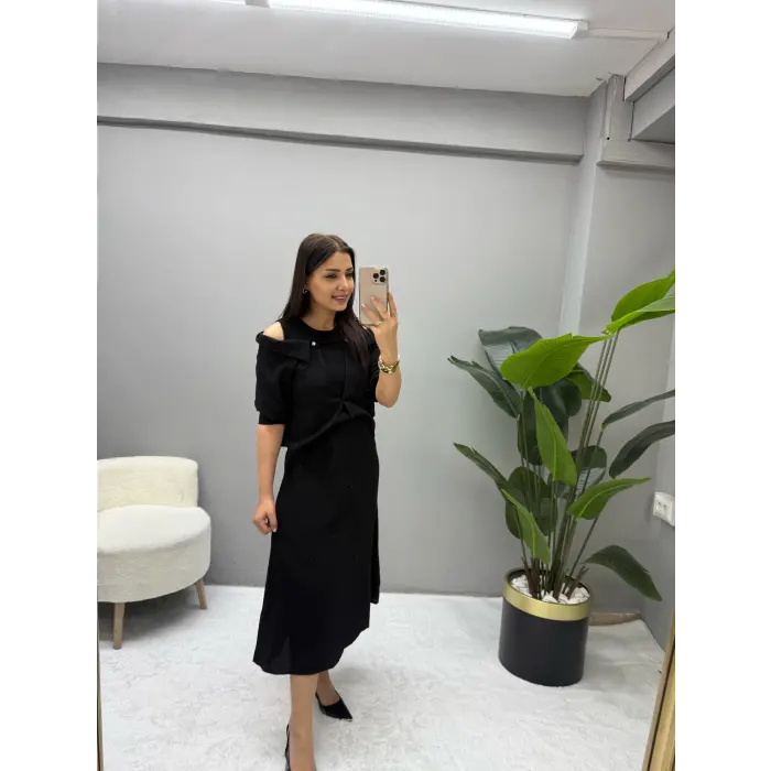 Dekolte Kol Düşük Gömlek Detaylı Elbise