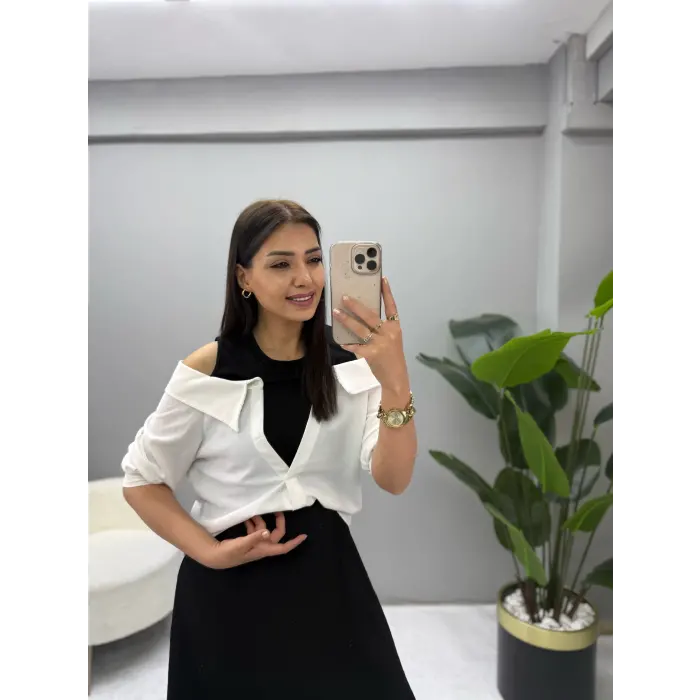 Dekolte Kol Düşük Gömlek Detaylı Elbise