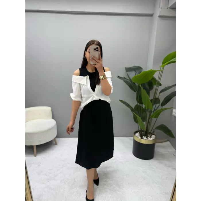 Dekolte Kol Düşük Gömlek Detaylı Elbise