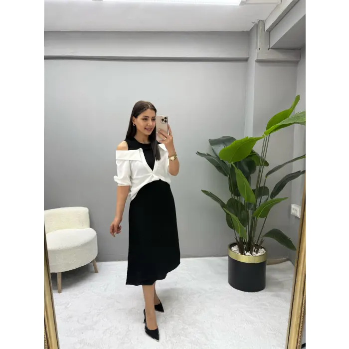 Dekolte Kol Düşük Gömlek Detaylı Elbise