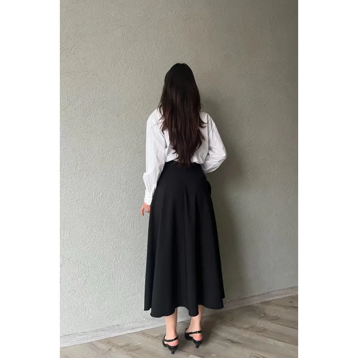 Dope Gül Detaylı Tasarım Midi Etek