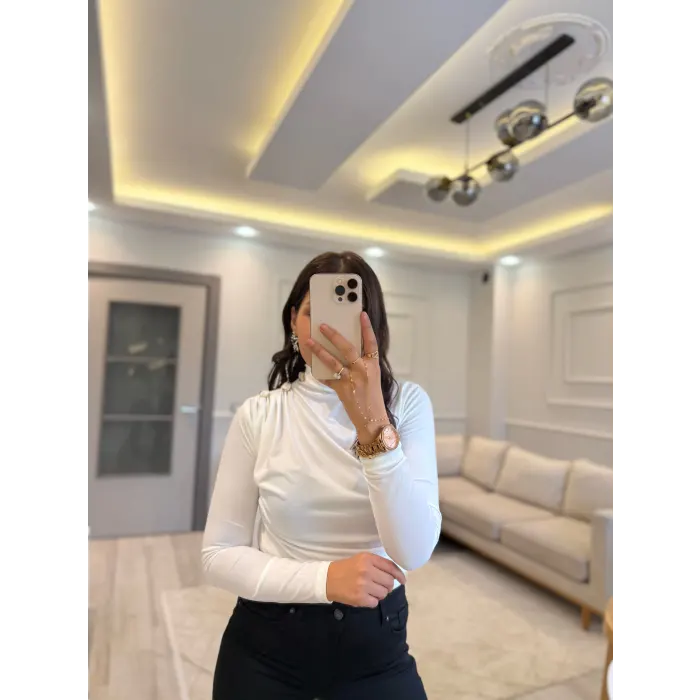 Düğmeli Drapeli Bluz