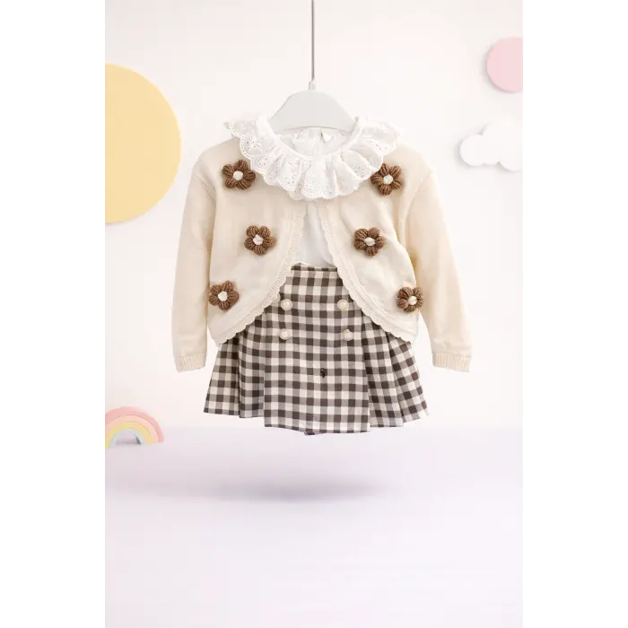 Ekose Ceket Şort Etek Üçlü Takım 2/5 Yaş