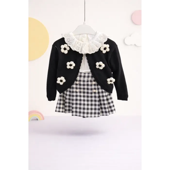 Ekose Ceket Şort Etek Üçlü Takım 2/5 Yaş