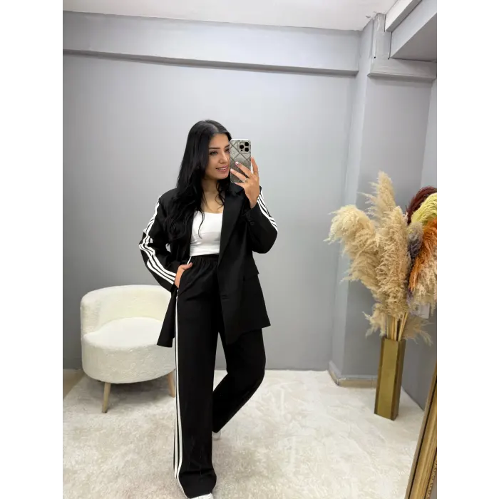 Elvina Çizgili Blazer Ceket Palazzo Pantolon Takım