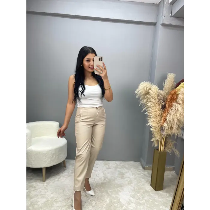 Felips Timsah Desen Yüksek Bel Deri Pantolon