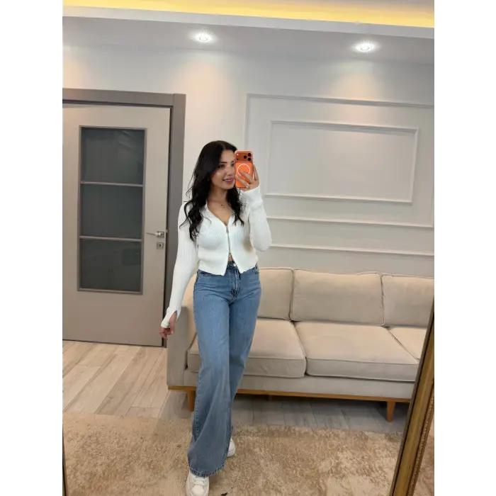 Fermuarlı Kısa Triko Hırka