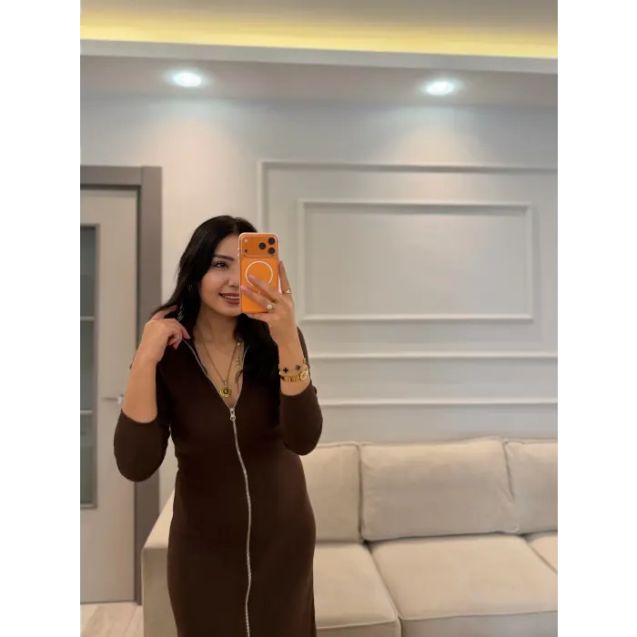 Fermuarlı Ottoman Kumaş Elbise