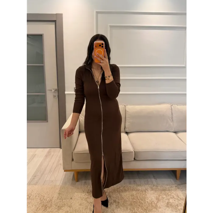 Fermuarlı Ottoman Kumaş Elbise