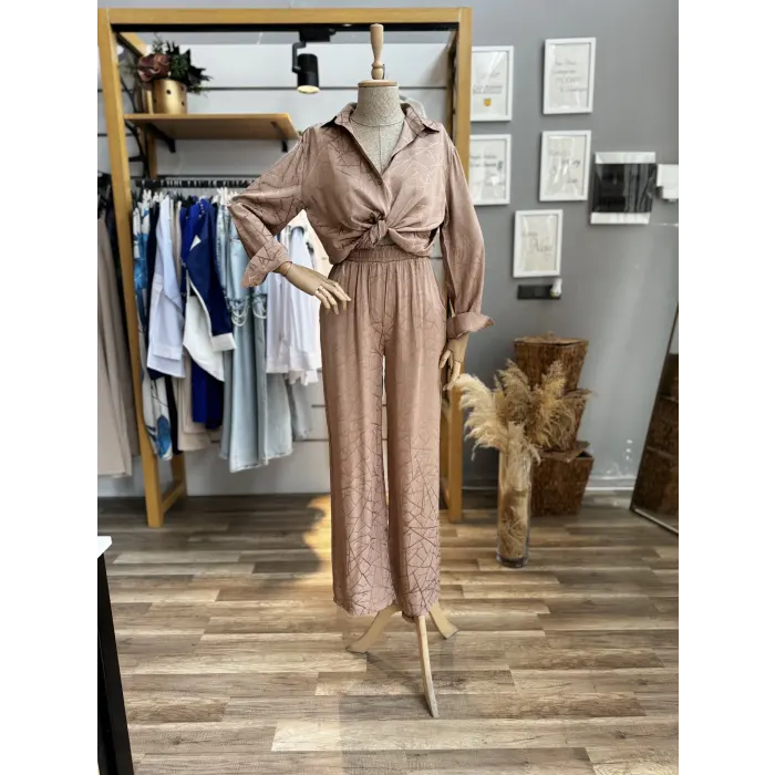 Fern Jakarlı Saten İkili Takım