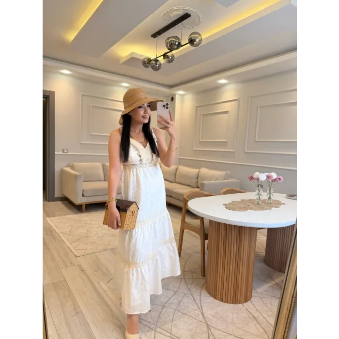 Fisto Taş Detaylı Askılı Elbise