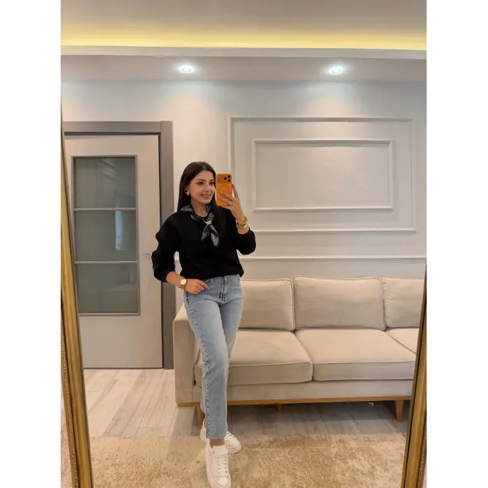 Fularlı Üç İplik Sweatshirt