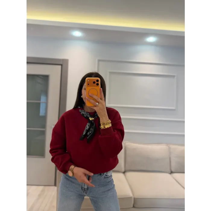 Fularlı Üç İplik Sweatshirt