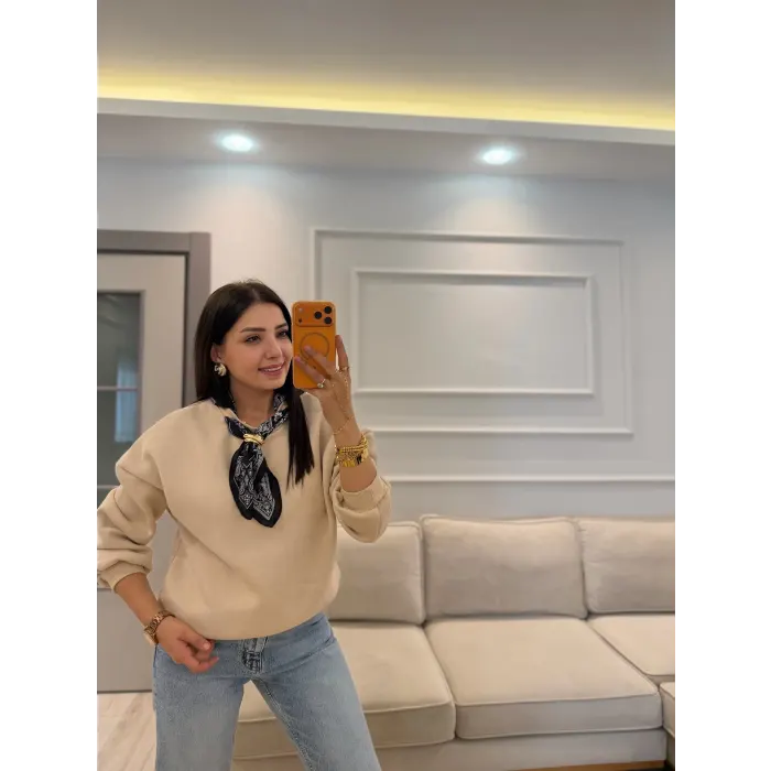 Fularlı Üç İplik Sweatshirt