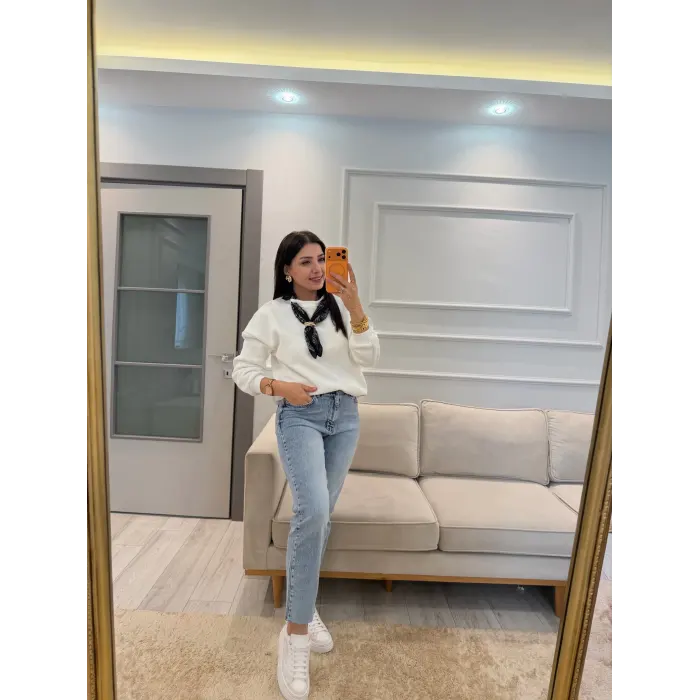 Fularlı Üç İplik Sweatshirt