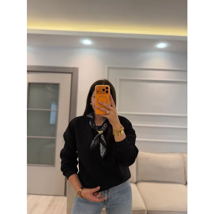 Fularlı Üç İplik Sweatshirt