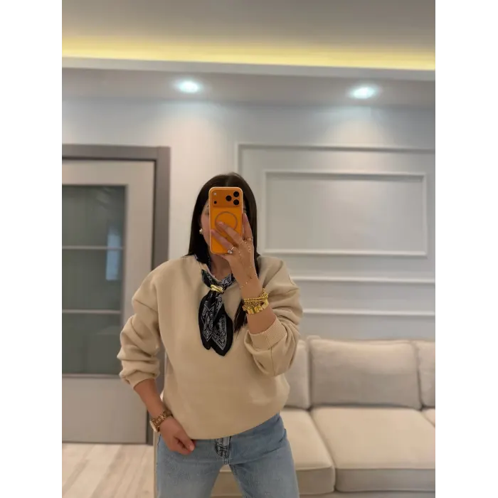 Fularlı Üç İplik Sweatshirt