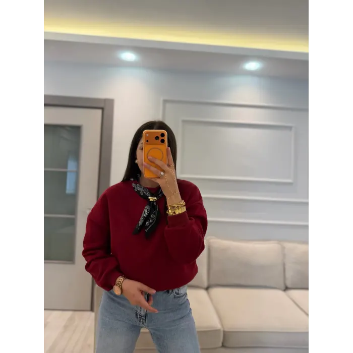 Fularlı Üç İplik Sweatshirt