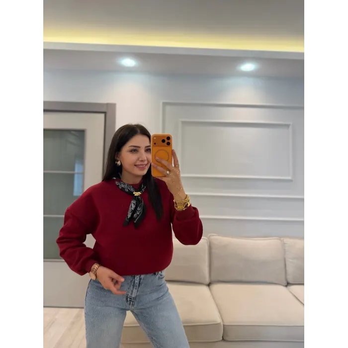 Fularlı Üç İplik Sweatshirt