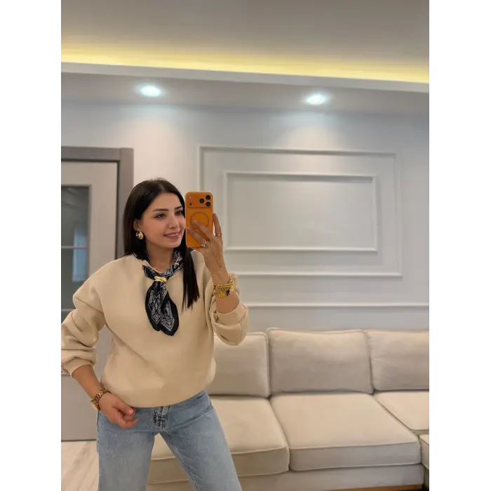 Fularlı Üç İplik Sweatshirt