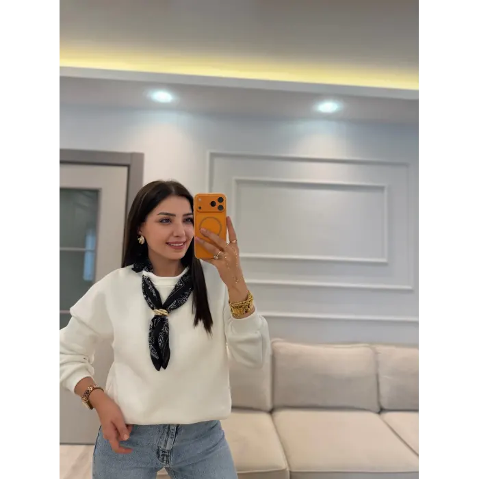 Fularlı Üç İplik Sweatshirt