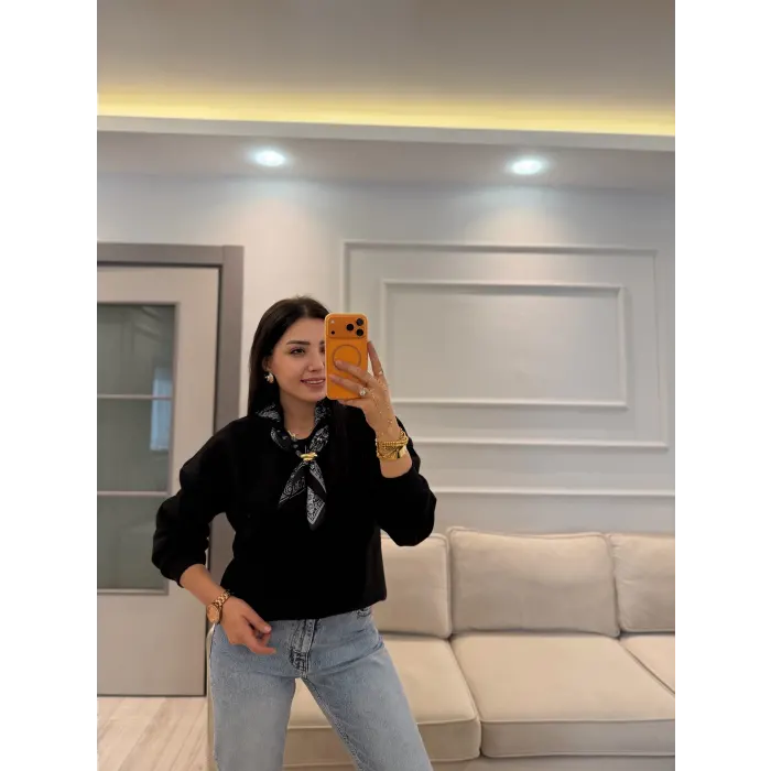 Fularlı Üç İplik Sweatshirt