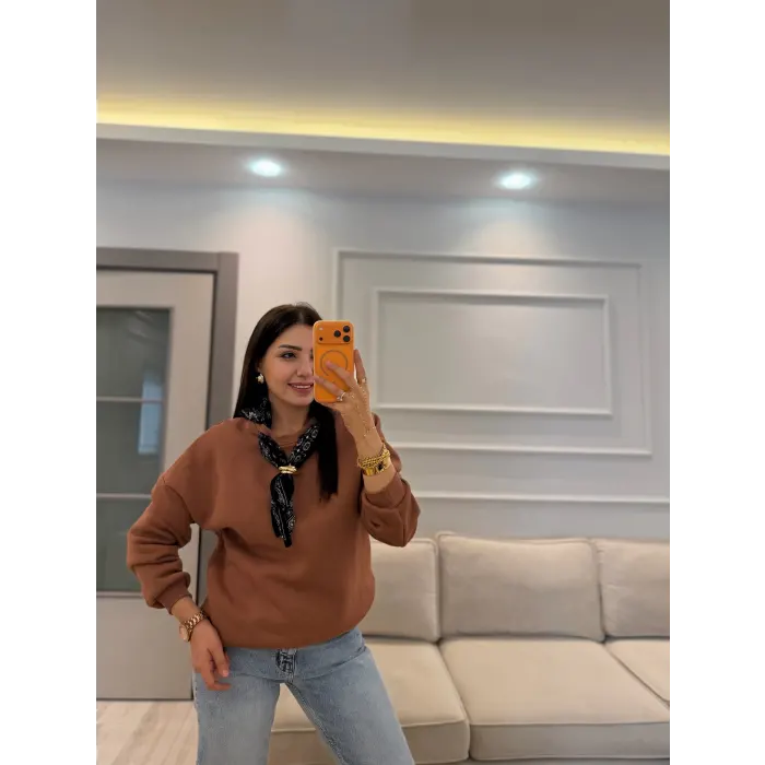 Fularlı Üç İplik Sweatshirt