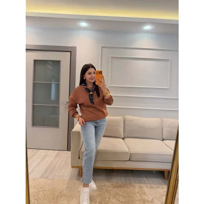 Fularlı Üç İplik Sweatshirt