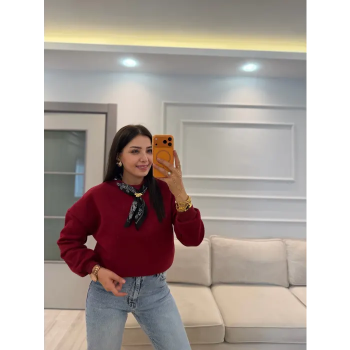 Fularlı Üç İplik Sweatshirt