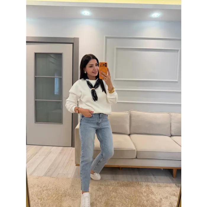 Fularlı Üç İplik Sweatshirt