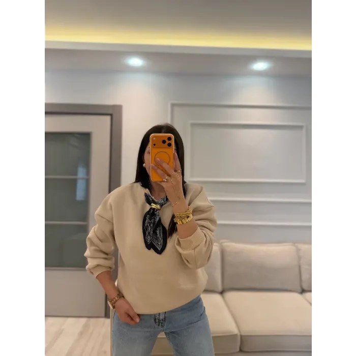 Fularlı Üç İplik Sweatshirt